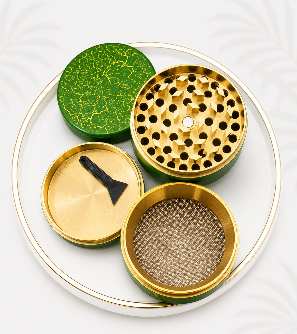 Premium aluminium four-piece herb grinder in green - Four20SA